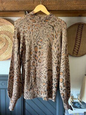 White House Black Market Animal Print Mock Neck Sweater XL